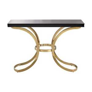 Beacon Towers Console Table In Gold Plate And Black Glass