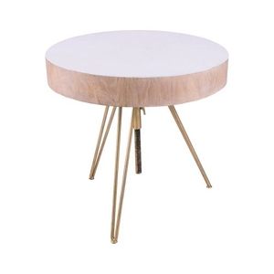 Biarritz Suar Wood Accent Table With Gold Metal Legs