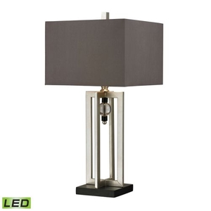 Silver Leaf Led Table Lamp With Crystal Accents And Grey Shade