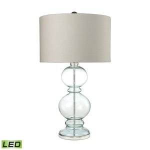 Curvy Glass Led Table Lamp In Light Blue With Textured Linen Shade