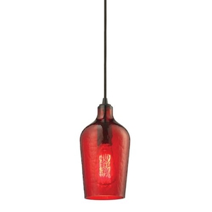 Hammered Glass 1 Light Pendant In Oil Rubbed Bronze And Red Glass
