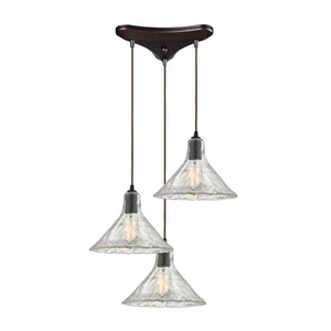 Hand Formed Glass 3 Light Pendant In Oil Rubbed Bronze