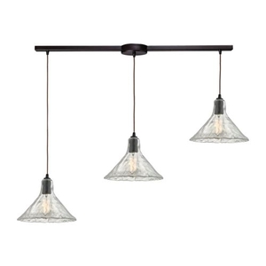 Hand Formed Glass 3 Light Pendant In Oil Rubbed Bronze