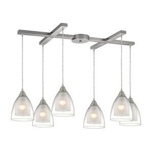 Layers 6 Light Pendant In Satin Nickel And Clear Glass