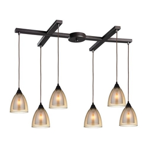 Layers 6 Light Pendant In Oil Rubbed Bronze And Amber Teak Glass