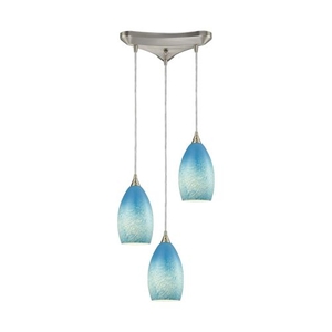 Earth 3 Light Pendant In Satin Nickel And Sky Blue Glass