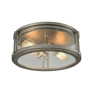 Coby 2 Light Flush In Weathered Zinc With Polished Nickel Accents