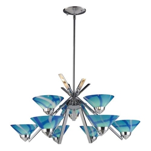 Refraction 9 Light Chandelier In Polished Chrome And Carribean Glass