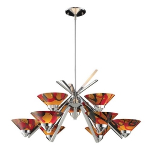 Refraction 9 Light Chandelier In Polished Chrome And Jasper Glass