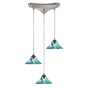 Refraction 3 Light Pendant In Polished Chrome And Caribbean Glass