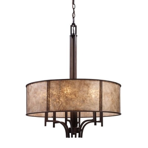 Barringer 6 Light Pendelier In Aged Bronze And Tan Mica