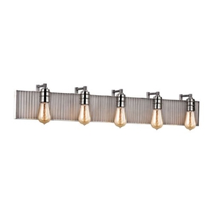 Corrugated Steel 5 Light Vanity In Weathered Zinc And Polished Nickel