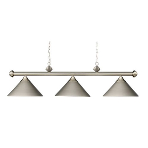 Casual Traditions 3 Light Billiard In Satin Nickel With Matching Metal Shades