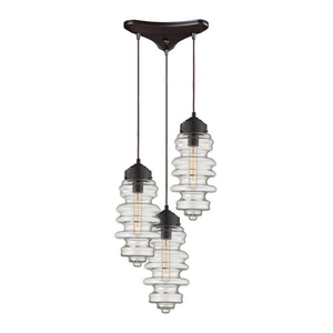 Cipher 3 Light Pendant In Oil Rubbed Bronze And Clear Glass
