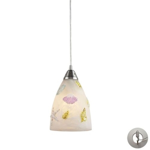 Seashore 1 Light Pendant In Satin Nickel And Hand Painted Glass - Includes Recessed Lighting Kit
