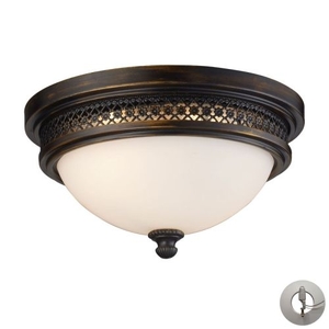 Flushmounts 2 Light Flushmount In Deep Rust And Opal White Glass - Includes Recessed Lighting Kit