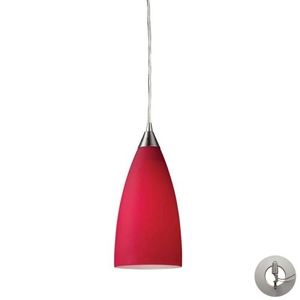 Vesta 1 Light Pendant In Satin Nickel And Cardinal Red Glass - Includes Recessed Lighting Kit