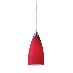 Vesta 1 Light Led Pendant In Satin Nickel And Cardinal Red Glass