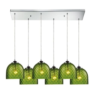 Viva 6 Light Pendant In Polished Chrome And Green Glass