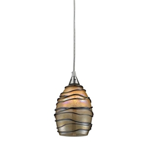 Vines 1 Light Pendant In Satin Nickel And Tan Glass