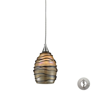 Vines 1 Light Pendant In Satin Nickel And Tan Glass - Includes Recessed Lighting Kit