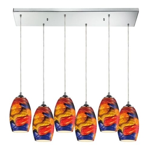 Surrealist 6 Light Pendant In Polished Chrome And Multicolor Glass