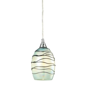 Vines 1 Light Pendant In Satin Nickel And Mint Glass