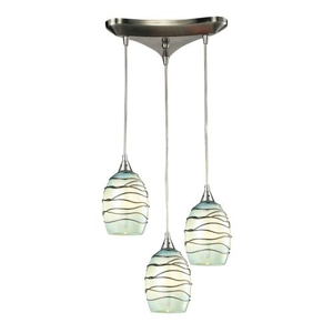 Vines 3 Light Pendant In Satin Nickel And Mint Glass
