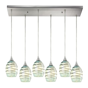 Vines 6 Light Pendant In Satin Nickel And Mint Glass