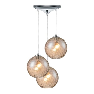 Watersphere 3 Light Pendant In Polished Chrome And Champagne Glass
