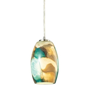 Surreal 1 Light Pendant In Satin Nickel With Cream And Green Glass