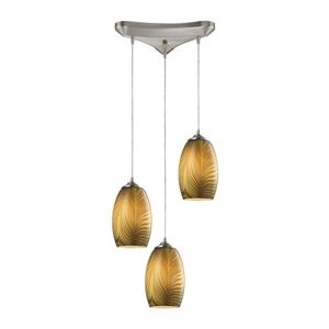 Tidewaters 3 Light Pendant In Satin Nickel And Amber Glass