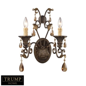 Rochelle 2 Light Sconce In Weathered Mahogany And Amber Crystal