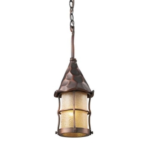 Rustica 1 Light Outdoor Pendant In Antique Copper And Amber Scavo Glass