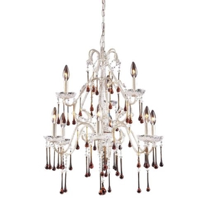 Opulence 9 Light Chandelier In Antique White And Amber Crystal