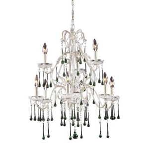 Opulence 9 Light Chandelier In Antique White And Lime Crystal