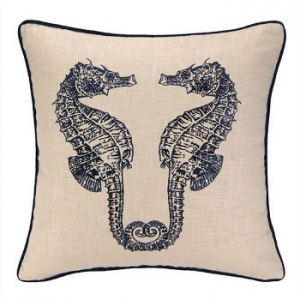 Double Seahorse Embroidered Pillow