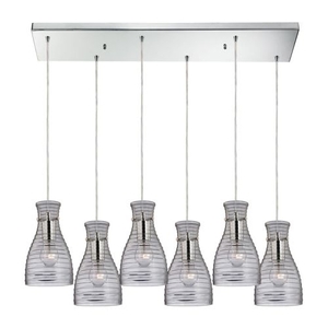Strata 6 Light Pendant In Polished Chrome And Clear Glass