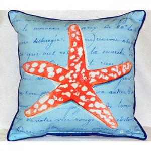 Coral Starfish Blue Indoor Outdoor Pillow