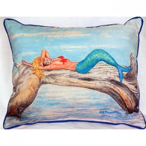Mermaid On Log Indoor Outdoor Pillow