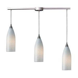 Cilindro 3 Light Pendant In Satin Nickel And White Swirl Glass