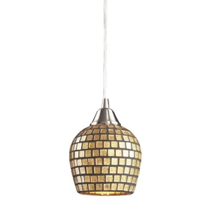 Fusion 1 Light Pendant In Satin Nickel And Gold Leaf Glass
