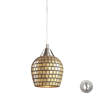 Fusion 1 Light Pendant In Satin Nickel And Gold Leaf Glass - Includes Recessed Lighting Kit