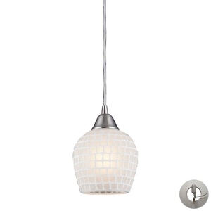 Fusion 1 Light Pendant In Satin Nickel And White Glass - Includes Recessed Lighting Kit