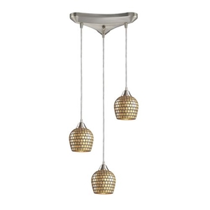 Fusion 3 Light Pendant In Satin Nickel And Gold Leaf Glass