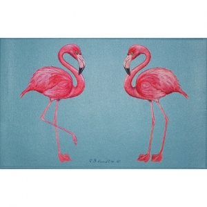 Two Flamingos Tropical Door Mat
