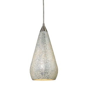 Curvalo 1 Light Pendant In Satin Nickel And Silver Crackle Glass