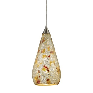 Curvalo 1 Light Pendant In Satin Nickel And Silver Multi Crackle Glass