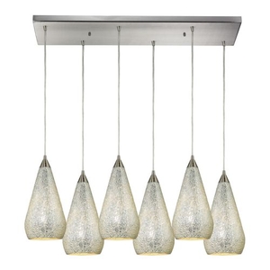 Curvalo 6 Light Pendant In Satin Nickel And Silver Crackle Glass