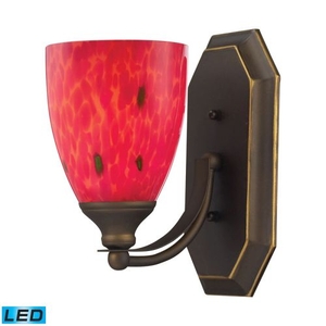 Bath And Spa 1 Light Led Vanity In Aged Bronze And Fire Red Glass